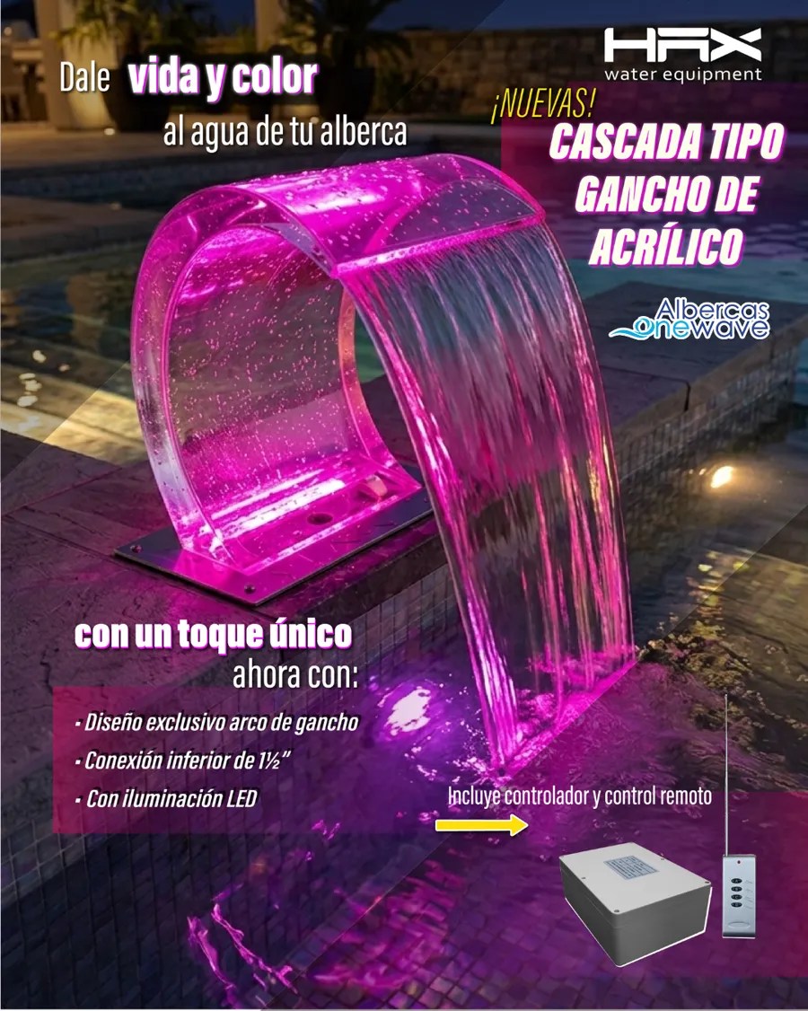 Cascada tipo gancho de acrílico HAX con iluminación LED rosa
