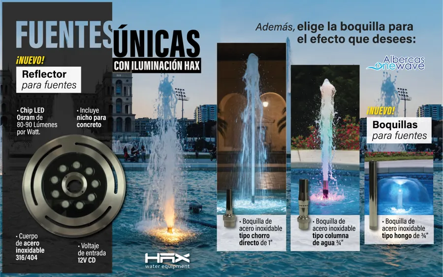 Fuente con iluminación HAX y boquillas intercambiables